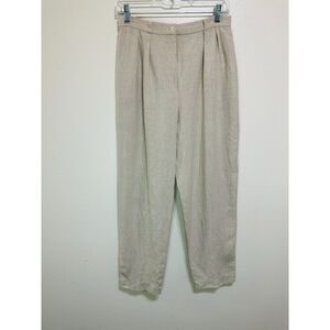 Women's Vintage ILGWU Linen Dress Pants High Rise Front Pleat Size 12 Neutral